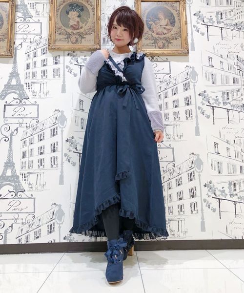 【新品タグ付き】アクシーズファム　ロングワンピース　Aライン　ボウタイ ブロッキングロングワンピース[品番：IGAW0001319]｜axes femme