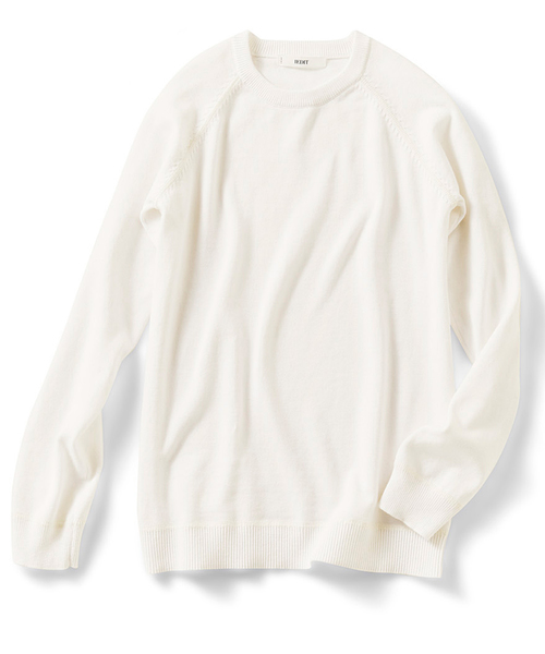 IEDIT（イディット）の「ＩＥＤＩＴ　コットンシルクハイゲージクルーネックニット（ニット/セーター・レディース・ホワイト/ネイビー/ピンク/杢グレー/サックスブルー・LARGE/MEDIUM/SMALL/X-LARGE/XX-LARGE）」の8枚目の写真