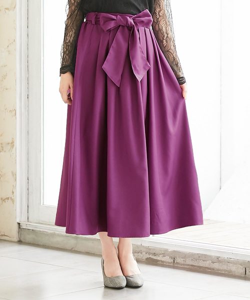 KOBE LETTUCE（コウベレタス）の「ウエストリボンマキシ丈フレアスカート/レディースボトムス[M2151]神戸レタス（スカート・レディース・パープル/ベージュ/ブラック系その他/グリーン/ドット/イエロー/ブラック/カーキ/マスタード/ブルー系その他/キャメル/ネイビー・FREE）」の8枚目の写真