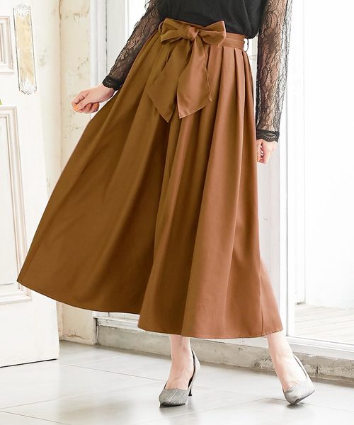 KOBE LETTUCE（コウベレタス）の「ウエストリボンマキシ丈フレアスカート/レディースボトムス[M2151]神戸レタス（スカート・レディース・パープル/ベージュ/ブラック系その他/グリーン/ドット/イエロー/ブラック/カーキ/マスタード/ブルー系その他/キャメル/ネイビー・FREE）」の11枚目の写真