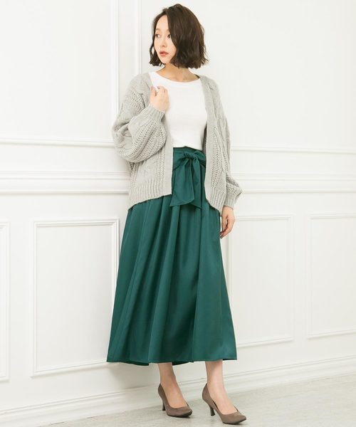 KOBE LETTUCE（コウベレタス）の「ウエストリボンマキシ丈フレアスカート/レディースボトムス[M2151]神戸レタス（スカート・レディース・パープル/ベージュ/ブラック系その他/グリーン/ドット/イエロー/ブラック/カーキ/マスタード/ブルー系その他/キャメル/ネイビー・FREE）」の18枚目の写真