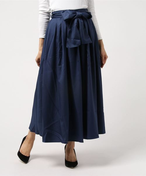 KOBE LETTUCE（コウベレタス）の「ウエストリボンマキシ丈フレアスカート/レディースボトムス[M2151]神戸レタス（スカート・レディース・パープル/ベージュ/ブラック系その他/グリーン/ドット/イエロー/ブラック/カーキ/マスタード/ブルー系その他/キャメル/ネイビー・FREE）」の6枚目の写真