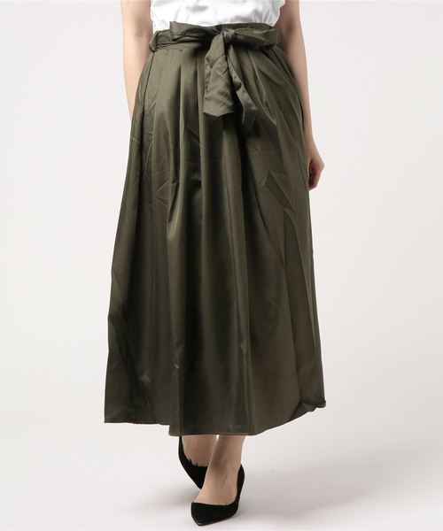 KOBE LETTUCE（コウベレタス）の「ウエストリボンマキシ丈フレアスカート/レディースボトムス[M2151]神戸レタス（スカート・レディース・パープル/ベージュ/ブラック系その他/グリーン/ドット/イエロー/ブラック/カーキ/マスタード/ブルー系その他/キャメル/ネイビー・FREE）」の5枚目の写真