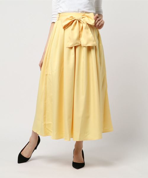 KOBE LETTUCE（コウベレタス）の「ウエストリボンマキシ丈フレアスカート/レディースボトムス[M2151]神戸レタス（スカート・レディース・パープル/ベージュ/ブラック系その他/グリーン/ドット/イエロー/ブラック/カーキ/マスタード/ブルー系その他/キャメル/ネイビー・FREE）」の9枚目の写真