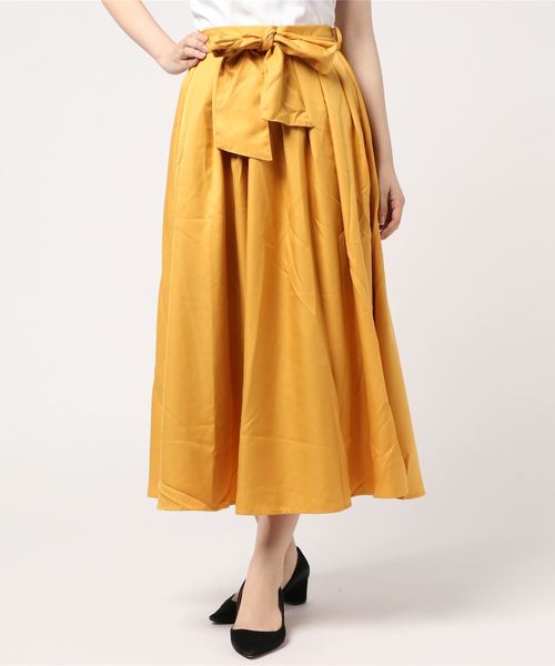 KOBE LETTUCE（コウベレタス）の「ウエストリボンマキシ丈フレアスカート/レディースボトムス[M2151]神戸レタス（スカート・レディース・パープル/ベージュ/ブラック系その他/グリーン/ドット/イエロー/ブラック/カーキ/マスタード/ブルー系その他/キャメル/ネイビー・FREE）」の10枚目の写真