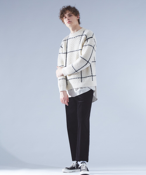 ABAHOUSE（アバハウス）の「ウインドペンチェックモックネックニット（ニット/セーター・メンズ・オフホワイト・46/48）」の2枚目の写真
