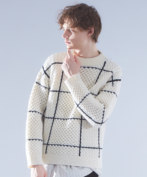 ABAHOUSE（アバハウス）の「ウインドペンチェックモックネックニット（ニット/セーター・メンズ・オフホワイト・46/48）」の10枚目の写真