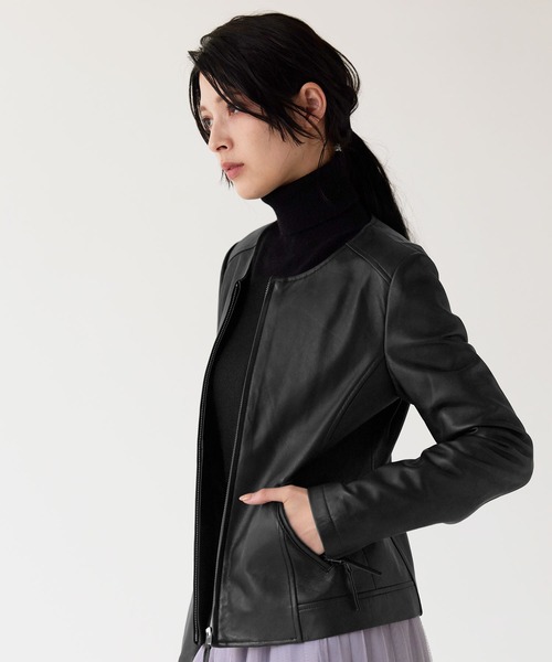 ラムレザーノーカラージャケット（ライダースジャケット）｜Filomo