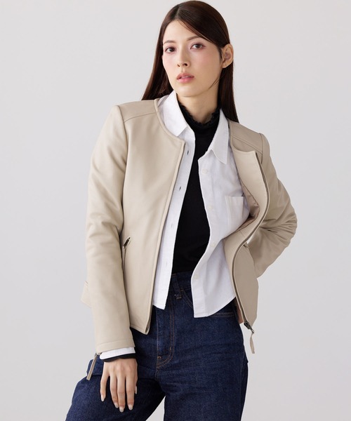 ラムレザーノーカラージャケット（ライダースジャケット）｜Filomo