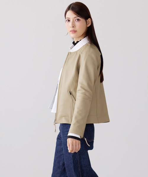 ラムレザーノーカラージャケット（ライダースジャケット）｜Filomo