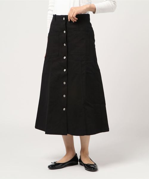STYLEBLOCK(スタイルブロック)の「綿グログランフロントボタンミモレ丈フレアスカート(スカート・レディース・キャメル/カーキ/グレイッシュベージュ/ブラック・M)」の2枚目の写真