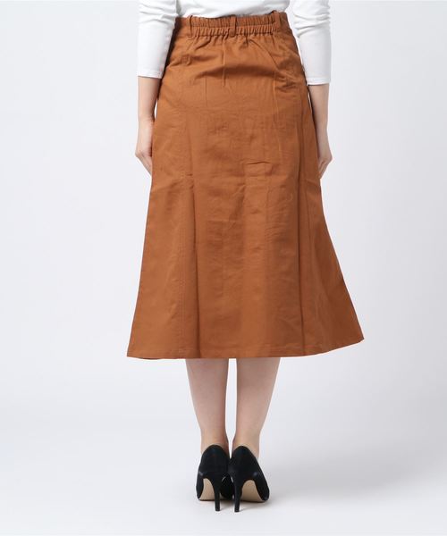 STYLEBLOCK(スタイルブロック)の「綿グログランフロントボタンミモレ丈フレアスカート(スカート・レディース・キャメル/カーキ/グレイッシュベージュ/ブラック・M)」の6枚目の写真