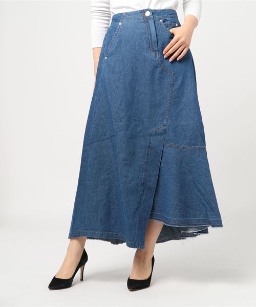 k*（ケイ）の「アシンメトリーフリルロングデニムスカート