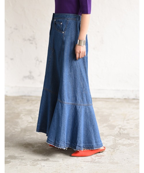 k*（ケイ）の「アシンメトリーフリルロングデニムスカート（デニム