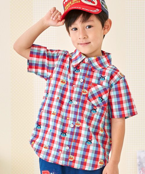 ANPANMAN KIDS COLLECTION(アンパンマンキッズコレクション)の「【アンパンマン】総刺繍半袖シャツ(シャツ/ブラウス)」|レッド