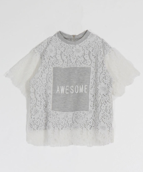 【SALE】&g'aime アンジェム　カーブレース切替Tシャツ　980-66107 表示しない】【&g'aime】レースプリントTシャツ（Tシャツ
