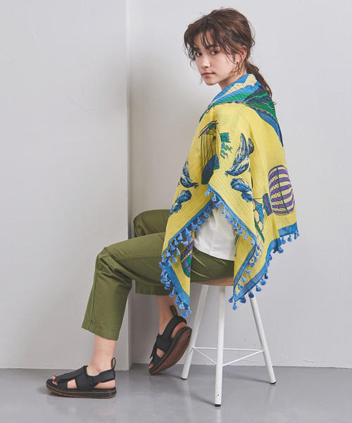 マニプリ manipuri / フリンジポンポン付ストール 定価14300円 manipuri（マニプリ）の「一部別注＜manipuri（マニプリ