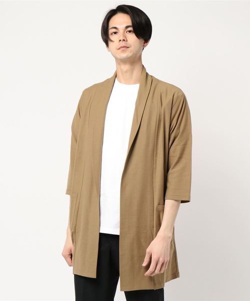 JUNRED（ジュンレッド）の「梨地7分袖トッパーカーディガン（カーディガン/ボレロ・メンズ・ブラック/ベージュ/ネイビー/グレー・M/L）」の3枚目の写真