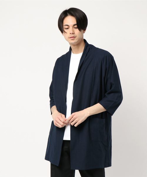 JUNRED（ジュンレッド）の「梨地7分袖トッパーカーディガン（カーディガン/ボレロ・メンズ・ブラック/ベージュ/ネイビー/グレー・M/L）」の4枚目の写真
