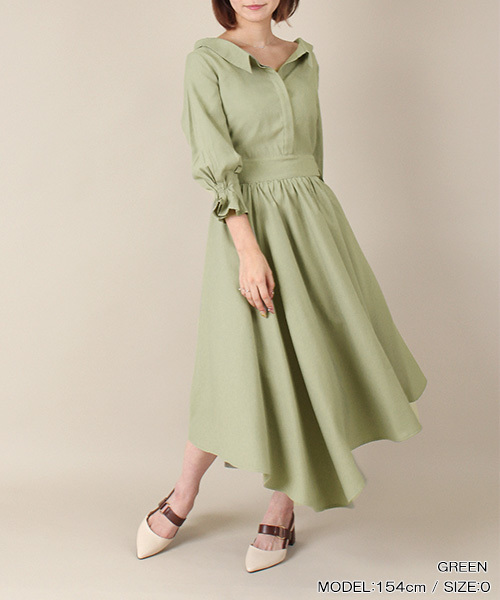 RANDA（ランダ）の「ウエストベルトフレアワンピース（ワンピース・レディース・ブラック/ベージュ/グリーン/チェック・0/1）」の3枚目の写真