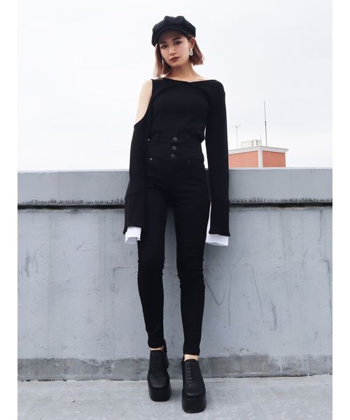 EMODA（エモダ）の「【ELDER】SYMハイウエストパギンス（デニムパンツ・レディース・ブラック/インディゴブルー/ブルー・SMALL/MEDIUM/X-SMALL）」の6枚目の写真