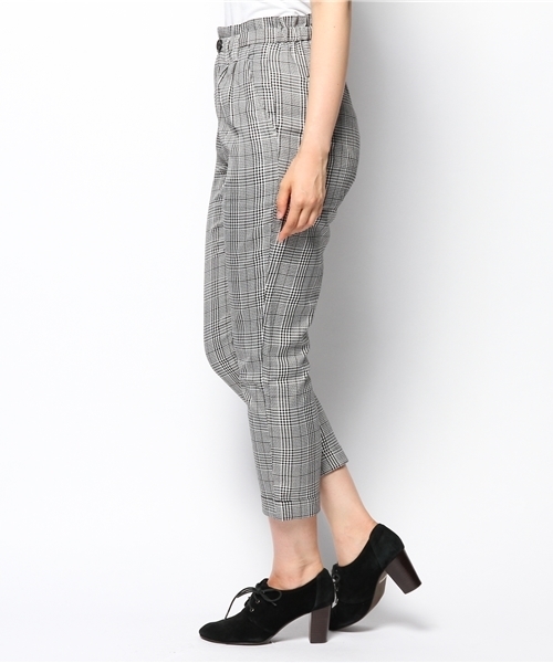 WEGO(ウィゴー)の「WEGO/チェックテーパードタックパンツ(スラックス・レディース・ブラック/グレー/グリーン・FREE)」の4枚目の写真