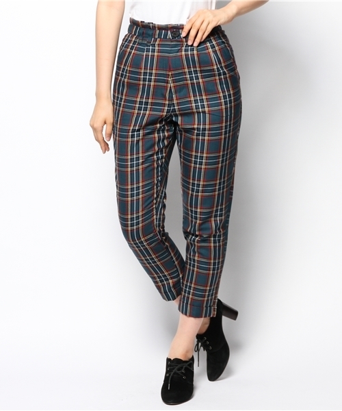 WEGO(ウィゴー)の「WEGO/チェックテーパードタックパンツ(スラックス・レディース・ブラック/グレー/グリーン・FREE)」の13枚目の写真