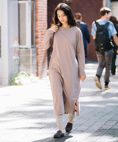 Munich（ミューニック）の「トルファンコットンジャージーボトルネックスリットワンピース（ワンピース・レディース・ブラック/ダークベージュ/ライトグレー・FREE）」の9枚目の写真