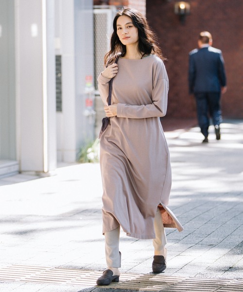 Munich（ミューニック）の「トルファンコットンジャージーボトルネックスリットワンピース（ワンピース・レディース・ブラック/ダークベージュ/ライトグレー・FREE）」の10枚目の写真