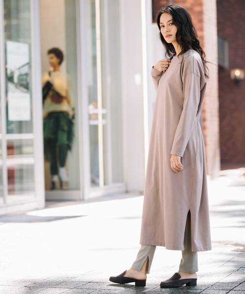 Munich（ミューニック）の「トルファンコットンジャージーボトルネックスリットワンピース（ワンピース・レディース・ブラック/ダークベージュ/ライトグレー・FREE）」の7枚目の写真