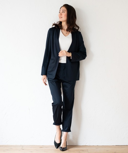LOUNGEDRESS(ラウンジドレス)の「裾ねじりジャケット(ノーカラージャケット・レディース・ネイビー/グレー・FREE)」の14枚目の写真