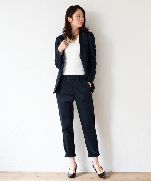 LOUNGEDRESS(ラウンジドレス)の「裾ねじりジャケット(ノーカラージャケット・レディース・ネイビー/グレー・FREE)」の15枚目の写真