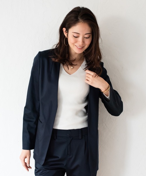 LOUNGEDRESS(ラウンジドレス)の「裾ねじりジャケット(ノーカラージャケット・レディース・ネイビー/グレー・FREE)」の5枚目の写真
