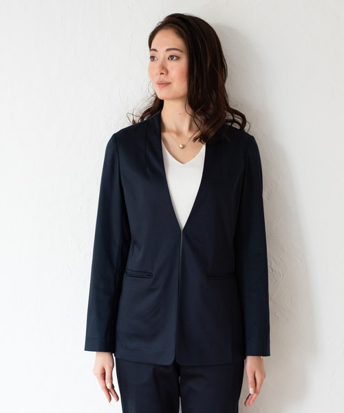 LOUNGEDRESS(ラウンジドレス)の「裾ねじりジャケット(ノーカラージャケット・レディース・ネイビー/グレー・FREE)」の7枚目の写真