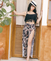 Dita | 【3点セット】リゾートパンツ付きフリンジトップスビキニセット【RT】(水着)