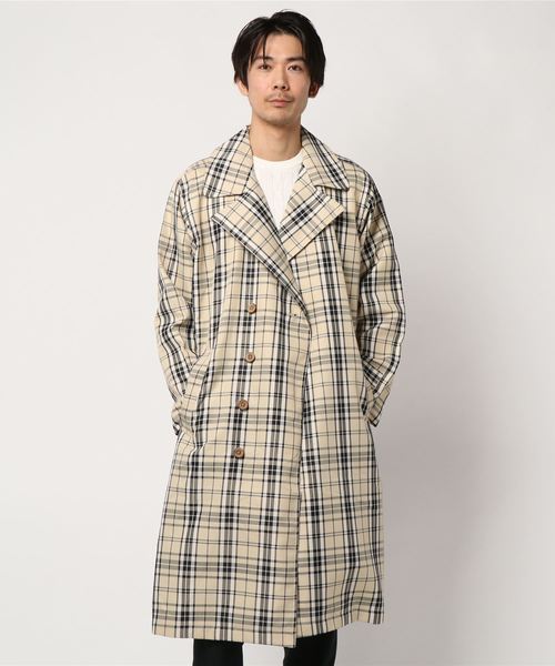 STYLEBLOCK（スタイルブロック）の「チェック柄ビッグシルエットトレンチコート（トレンチコート・メンズ・ブラウン系その他/ブラウン系その他2/ベージュ/ホワイト・L/M）」の4枚目の写真