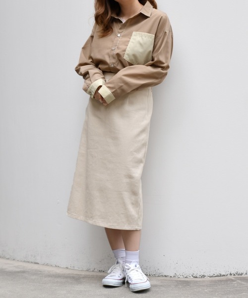 PairPair（ペアペア）の「ステッチ配色シャツ(男女兼用)（シャツ/ブラウス・レディース・ライトカーキ/モカ・MEDIUM/LARGE）」の5枚目の写真