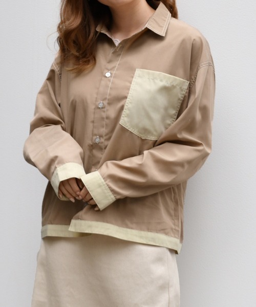 PairPair（ペアペア）の「ステッチ配色シャツ(男女兼用)（シャツ/ブラウス・レディース・ライトカーキ/モカ・MEDIUM/LARGE）」の6枚目の写真
