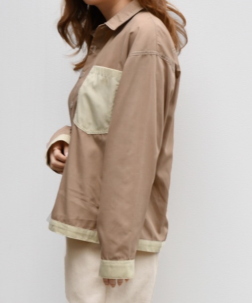 PairPair（ペアペア）の「ステッチ配色シャツ(男女兼用)（シャツ/ブラウス・レディース・ライトカーキ/モカ・MEDIUM/LARGE）」の7枚目の写真