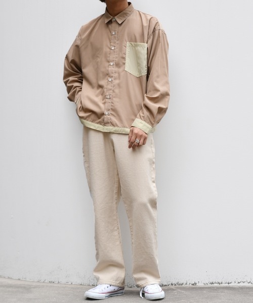 PairPair（ペアペア）の「ステッチ配色シャツ(男女兼用)（シャツ/ブラウス・レディース・ライトカーキ/モカ・MEDIUM/LARGE）」の9枚目の写真