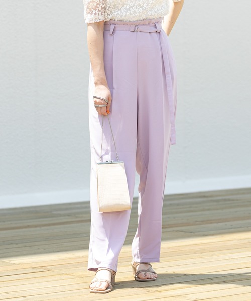 mystic(ミスティック)の「ベルト付きタックストレートパンツ(その他パンツ・レディース・ブラック/パープル/グリーン・1/2)」の3枚目の写真