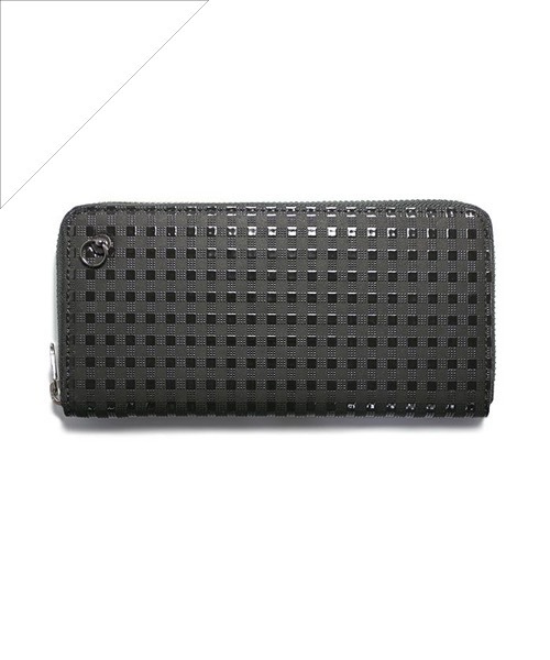 セール 印伝 印傳屋 Made 誕生石付き 鹿革 チェック柄 レザー ラウンド ファスナー ロング ウォレット ファスナー チェック柄 ブランド コラボ 長財布 財布 Jam Home Made ジャムホームメイド のファッション