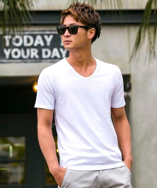 ADMIX/ATELIER SAB MEN（アドミックスアトリエサブメン）の「ストレッチ スパン フライス ／ Vネック スタイリッシュ Tシャツ（半袖）（Tシャツ/カットソー・メンズ・チャコールグレー/ホワイト/ブラック/ブラウン/ライトグレー/カーキ/ネイビー・48/52/50）」の22枚目の写真