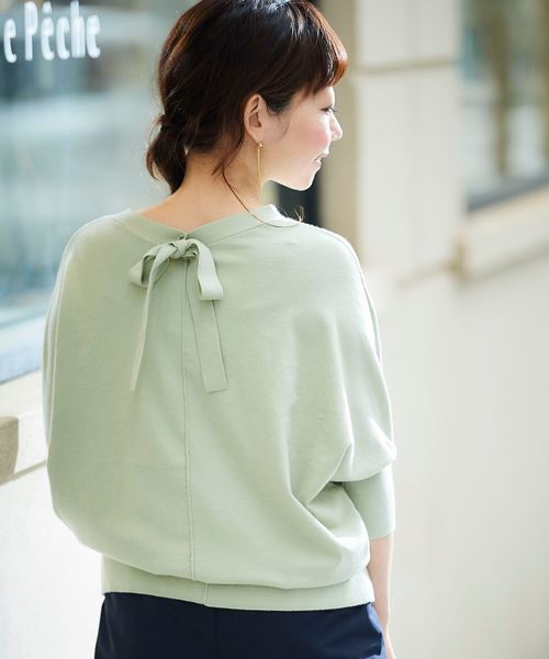 Perle Peche(ペルルペッシュ)の「バックリボンドルマンニット(ニット/セーター)」|ライトグリーン