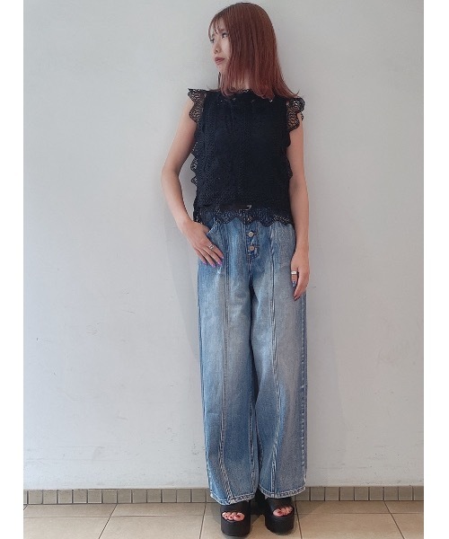 one way（ワンウェイ）の「スカラップレーストップス（シャツ/ブラウス・レディース・ホワイト/ブラック/ベージュ/オレンジ・FREE）」の3枚目の写真