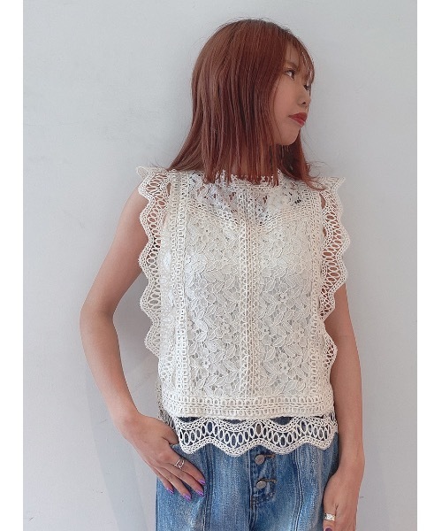 one way（ワンウェイ）の「スカラップレーストップス（シャツ/ブラウス・レディース・ホワイト/ブラック/ベージュ/オレンジ・FREE）」の9枚目の写真