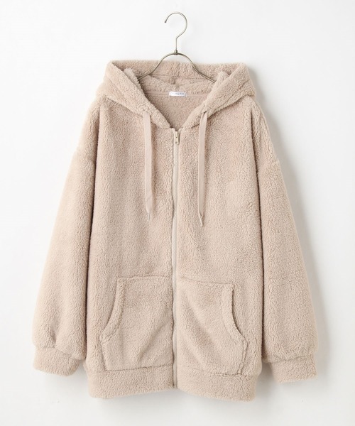 【美品】BEIGE, モコモコパーカー ウール Amazon.co.jp: ボア パーカー レディース 重ね着風 フェイク