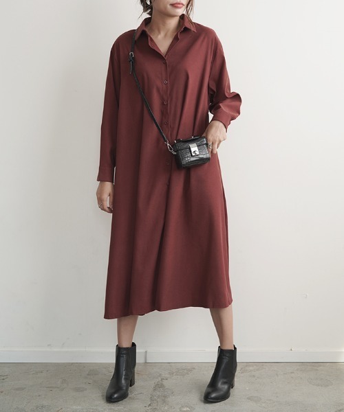 Futier land(フューティアランド)の「ボリュームAラインシャツワンピース(シャツワンピース・レディース・グレイッシュベージュ/テラコッタ/ブラック/チャコールグレー/ブラウン・FREE)」の10枚目の写真