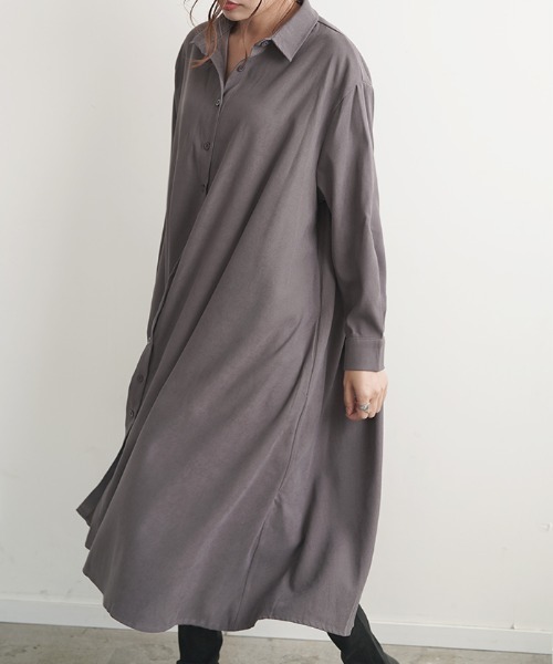 Futier land(フューティアランド)の「ボリュームAラインシャツワンピース(シャツワンピース・レディース・グレイッシュベージュ/テラコッタ/ブラック/チャコールグレー/ブラウン・FREE)」の11枚目の写真