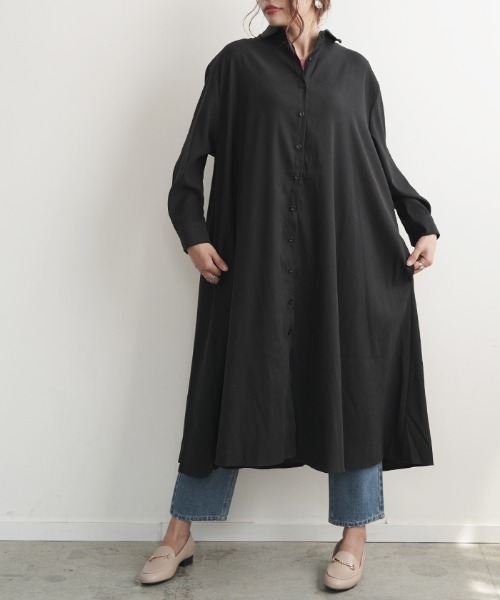 Futier land(フューティアランド)の「ボリュームAラインシャツワンピース(シャツワンピース・レディース・グレイッシュベージュ/テラコッタ/ブラック/チャコールグレー/ブラウン・FREE)」の12枚目の写真